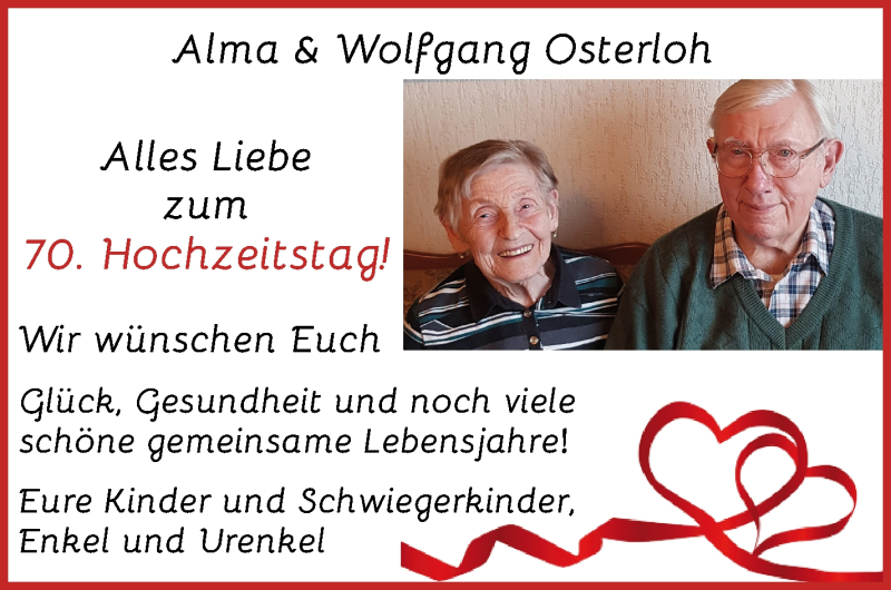 Hochzeitsanzeige von Alma Osterloh von WESER-KURIER