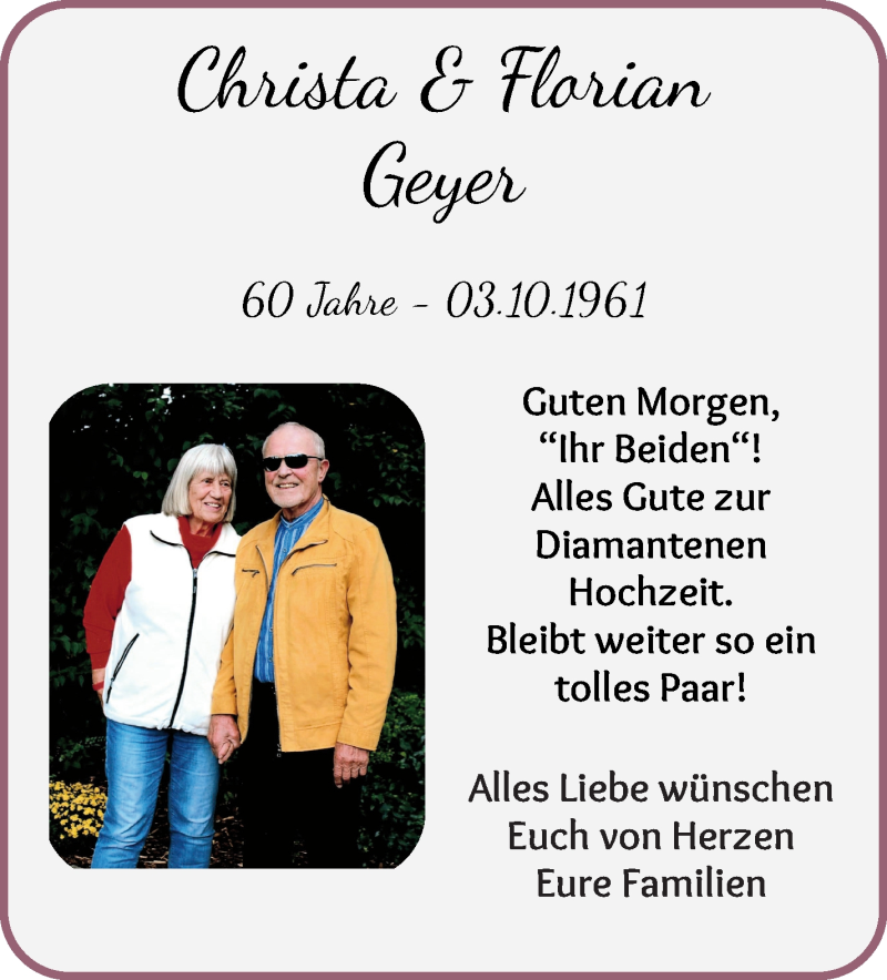 Hochzeitsanzeige von Christa Geyer von Die Norddeutsche