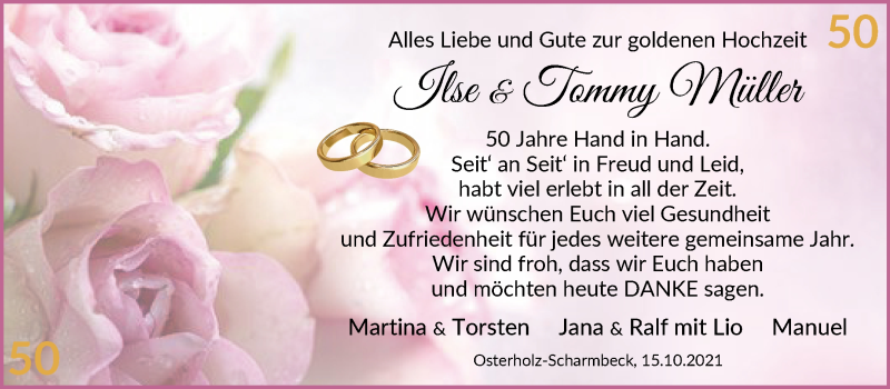 Hochzeitsanzeige von Ilse Müller von Osterholzer Kreisblatt