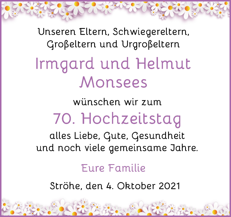 Hochzeitsanzeige von Irmgard Monsees von Osterholzer Kreisblatt