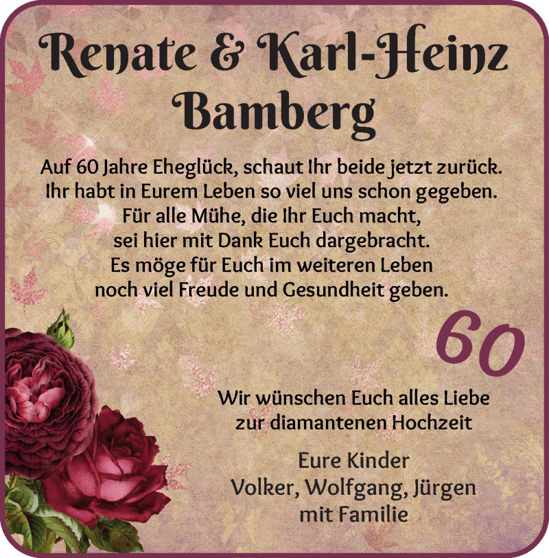 Hochzeitsanzeige von Renate Bamberg von Die Norddeutsche