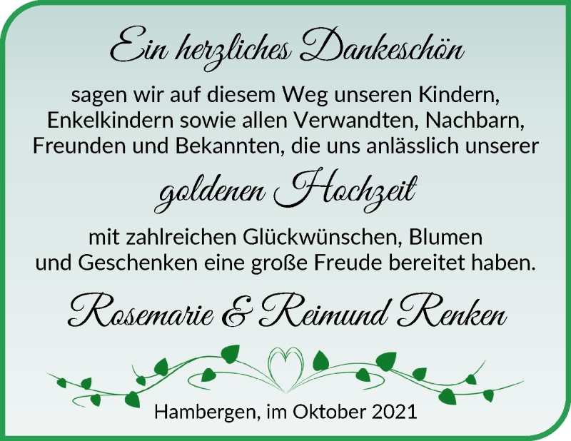 Hochzeitsanzeige von Rosemarie Renken von Osterholzer Kreisblatt