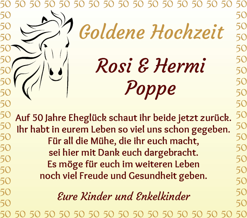 Hochzeitsanzeige von Rosi Poppe von Wuemme Zeitung