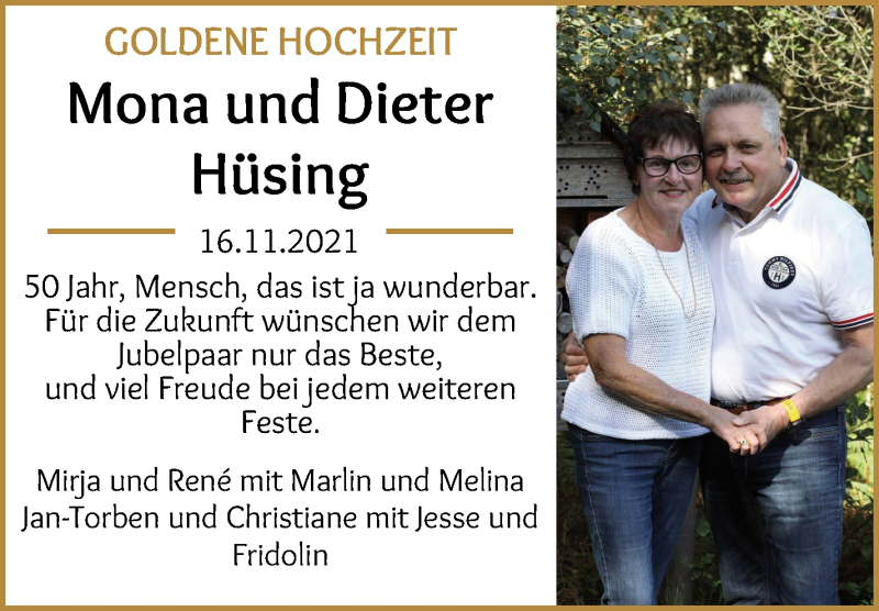 Hochzeitsanzeige von Dieter Hüsing von Wuemme Zeitung
