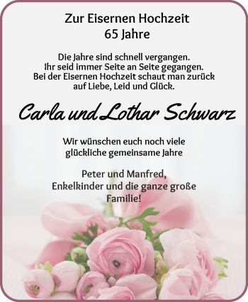 Hochzeitsanzeige von Carla Schwarz von WESER-KURIER