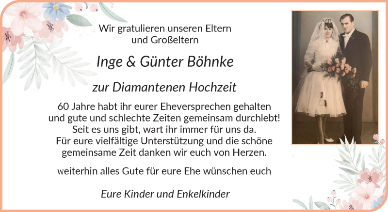 Hochzeitsanzeige von Inge Böhnke von Osterholzer Kreisblatt