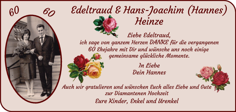 Hochzeitsanzeige von Edeltraud Heinze von WESER-KURIER