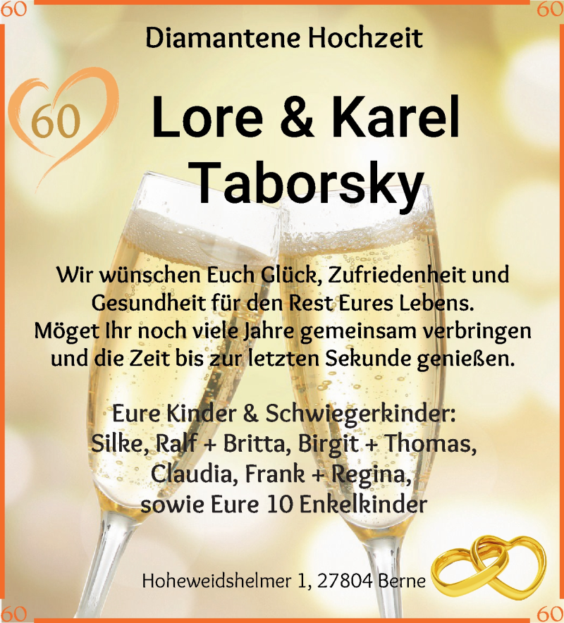 Hochzeitsanzeige von Lore Taborsky von Die Norddeutsche