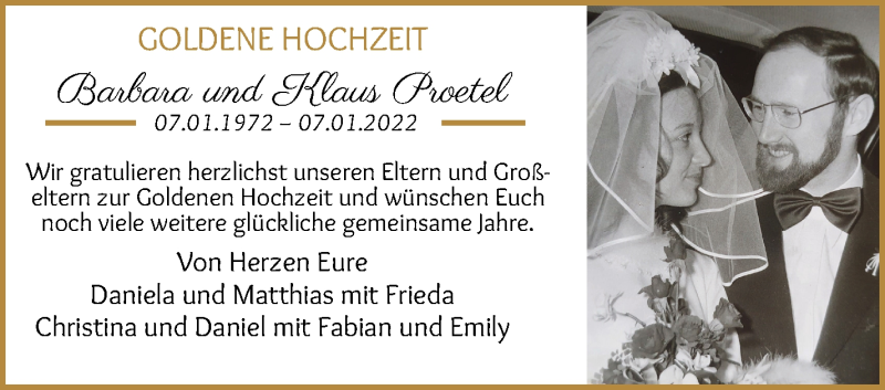 Hochzeitsanzeige von Barbara Proetel von WESER-KURIER