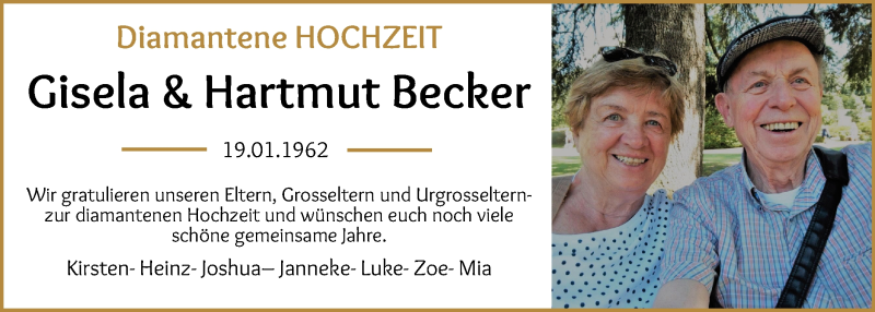 Hochzeitsanzeige von Gisela Becker von WESER-KURIER