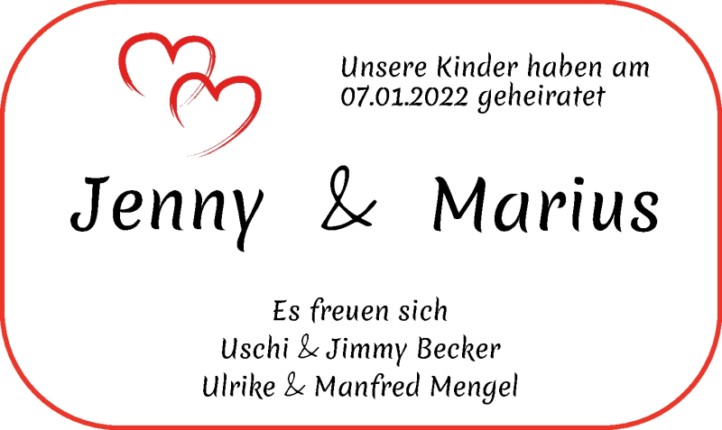 Hochzeitsanzeige von Jenny  von WESER-KURIER