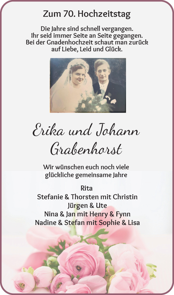 Hochzeitsanzeige von Erika Grabenhorst von WESER-KURIER