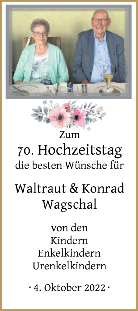 Hochzeitsanzeige von Waltraut Wagschal von WESER-KURIER