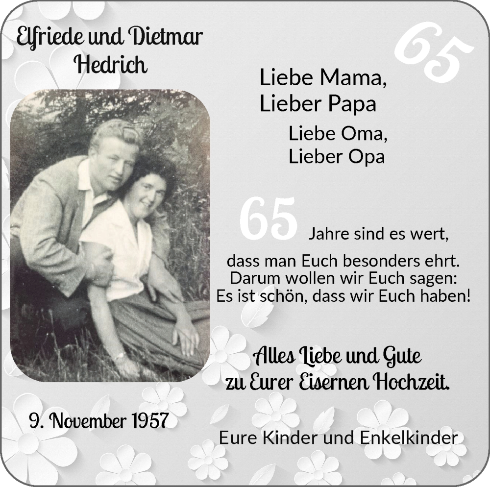 Hochzeitsanzeige von Elfriede  von Osterholzer Kreisblatt