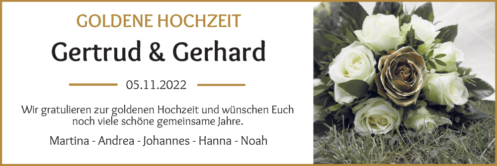 Hochzeitsanzeige von Gertrud  von WESER-KURIER