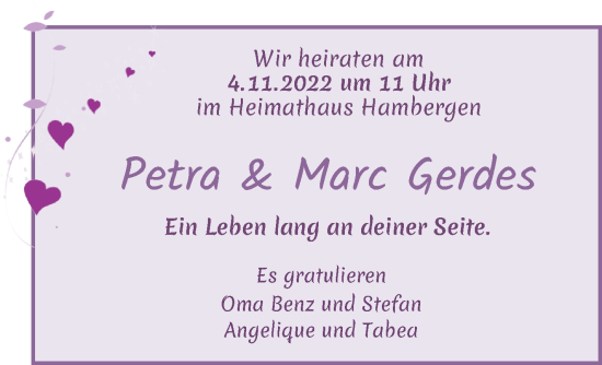 Hochzeitsanzeige von Petra Gerdes von Osterholzer Kreisblatt