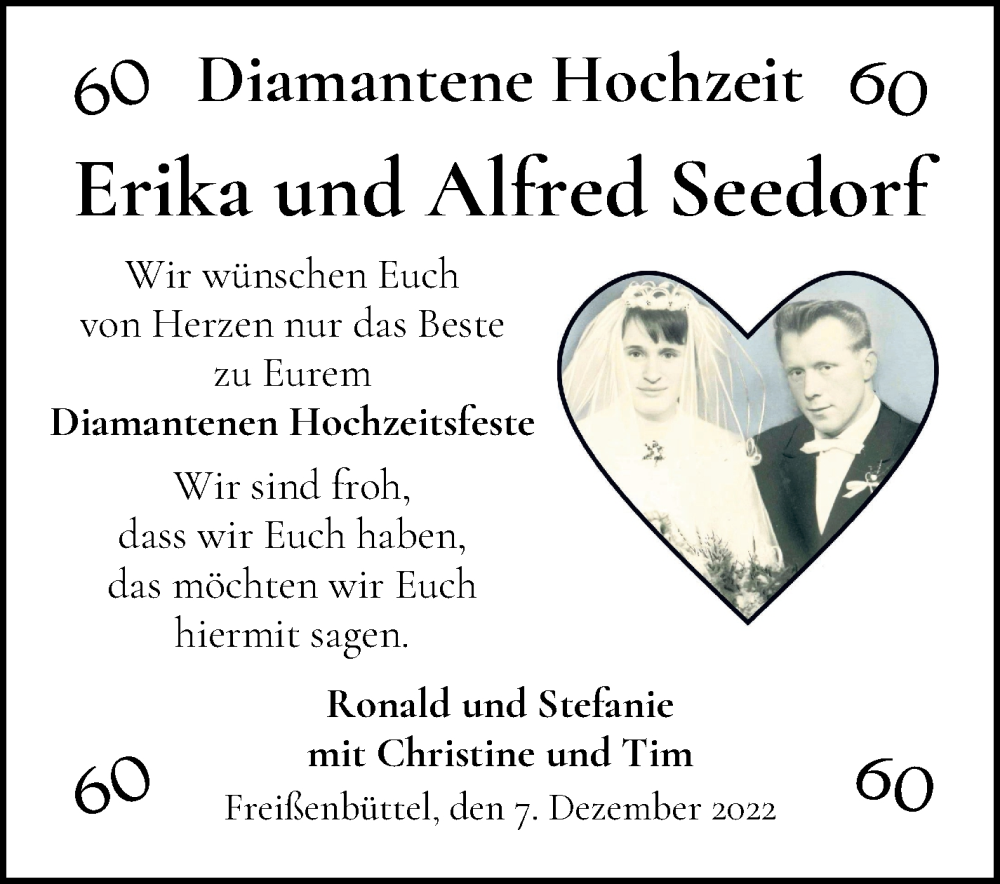 Hochzeitsanzeige von Erika Seedorf von Osterholzer Kreisblatt