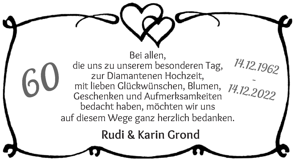 Hochzeitsanzeige von Karin Grond von Die Norddeutsche