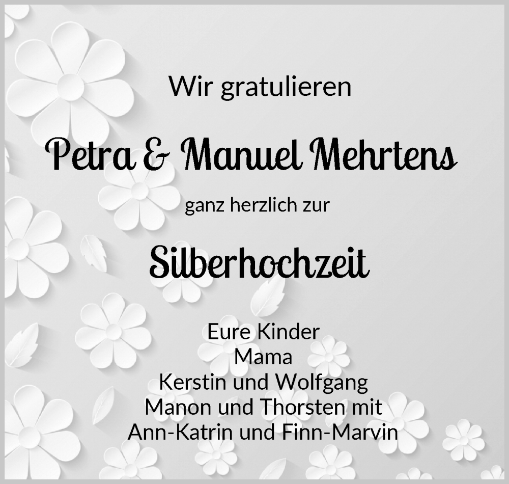 Hochzeitsanzeige von Petra Mehrtens von Osterholzer Kreisblatt