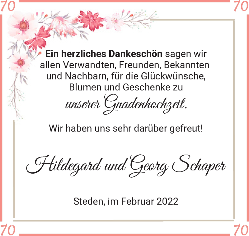 Hochzeitsanzeige von Hildegard Schaper von Osterholzer Kreisblatt