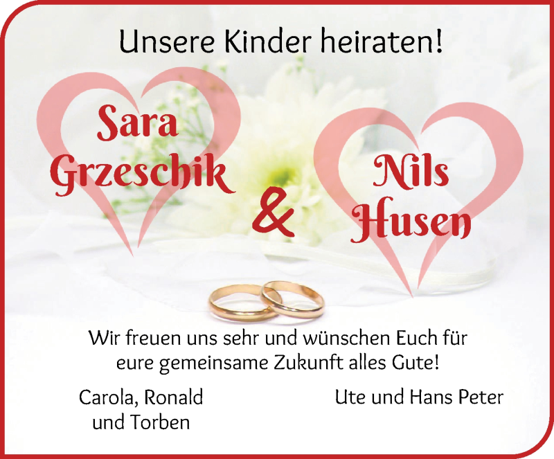 Hochzeitsanzeige von Sara Grzeschik von Die Norddeutsche