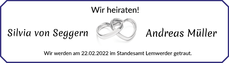 Hochzeitsanzeige von Silvia von Seggern von WESER-KURIER