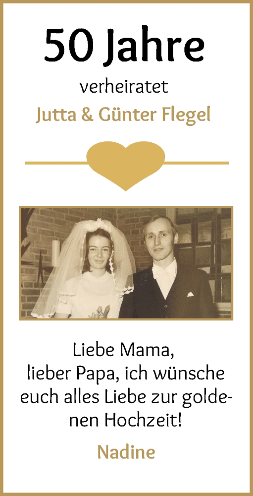 Hochzeitsanzeige von Jutta Flegel von WESER-KURIER