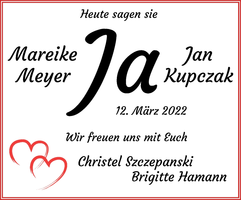 Hochzeitsanzeige von Mareike Meyer von WESER-KURIER