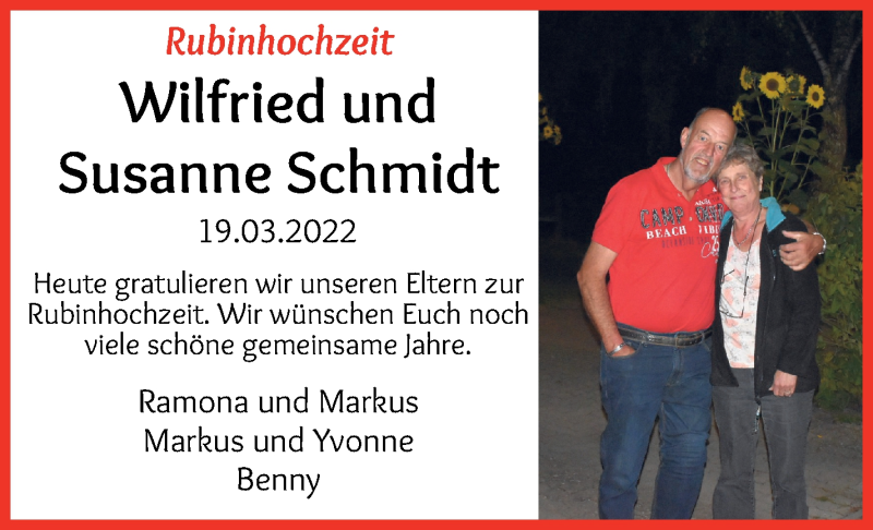 Hochzeitsanzeige von Wilfried  Schmidt von Wuemme Zeitung