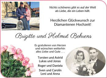 Hochzeitsanzeige von Brigitte Behrens von Osterholzer Kreisblatt
