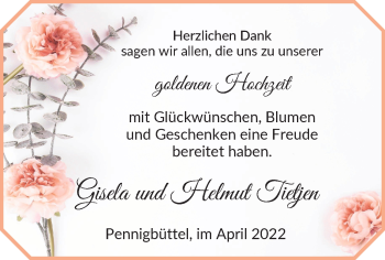 Hochzeitsanzeige von Gisela Tietjen von Osterholzer Kreisblatt