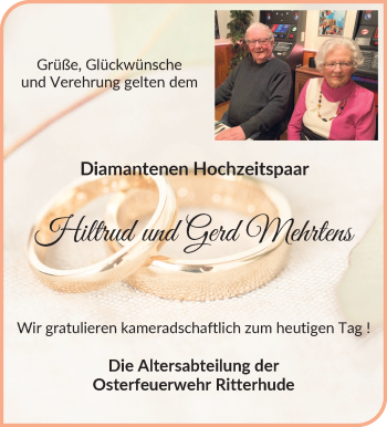 Hochzeitsanzeige von Hiltrud Mehrtens von Osterholzer Kreisblatt