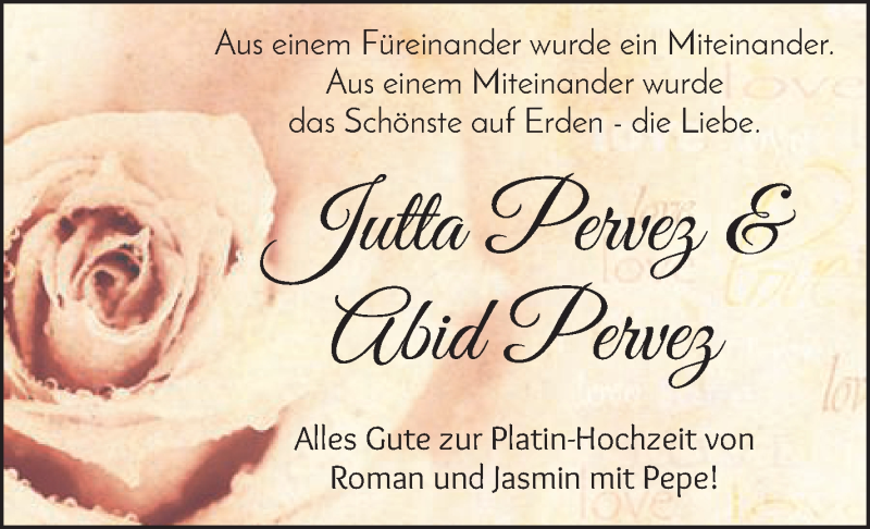 Hochzeitsanzeige von Jutta Pervez von WESER-KURIER