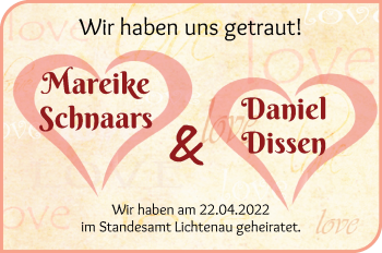 Hochzeitsanzeige von Mareike Schnaars von WESER-KURIER