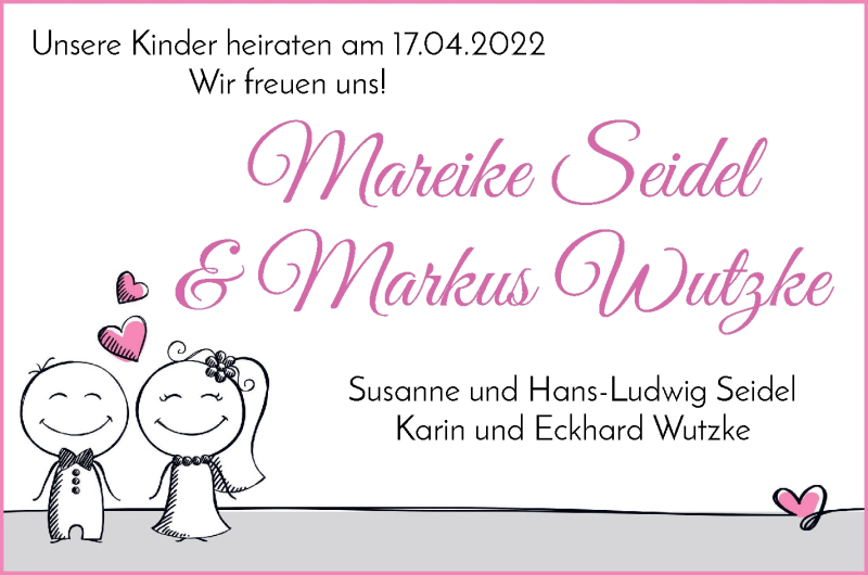 Hochzeitsanzeige von Mareike Seidel von Die Norddeutsche