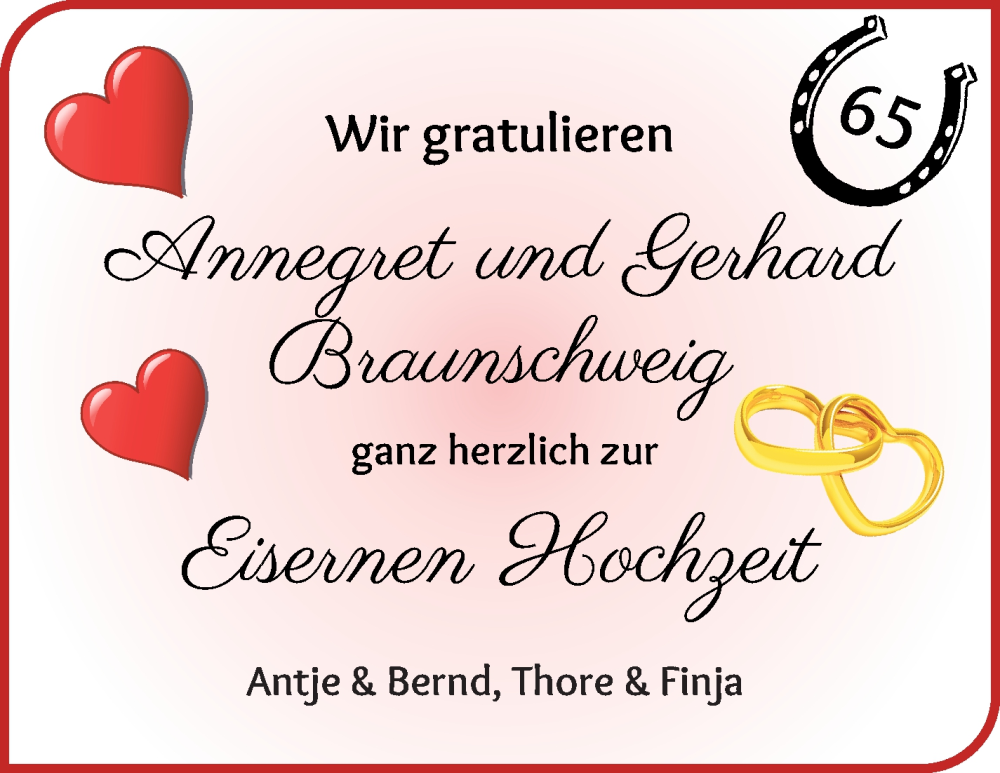 Hochzeitsanzeige von Annegret Braunschweig von WESER-KURIER