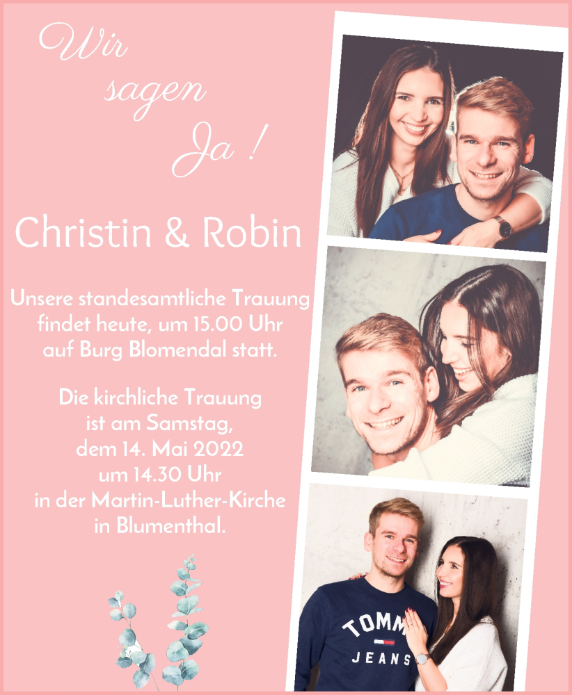 Hochzeitsanzeige von Christin Michaelis von Die Norddeutsche
