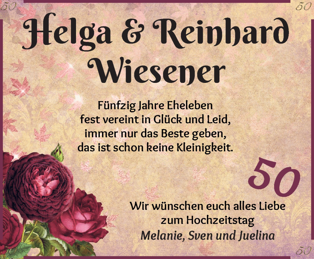 Hochzeitsanzeige von Helga Wiesener von WESER-KURIER