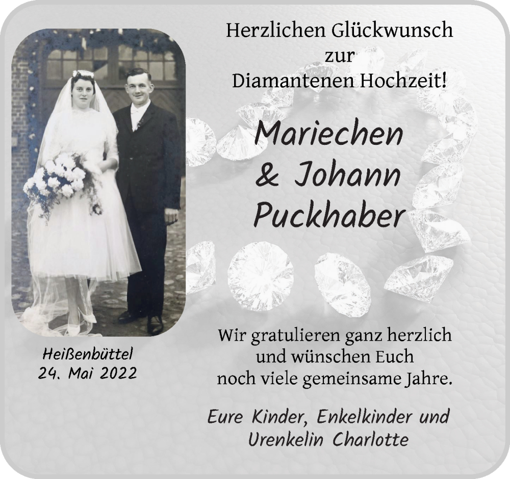 Hochzeitsanzeige von Mariechen Puckhaber von Osterholzer Kreisblatt