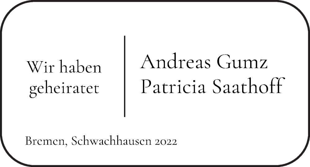 Hochzeitsanzeige von Andreas Gumz von WESER-KURIER