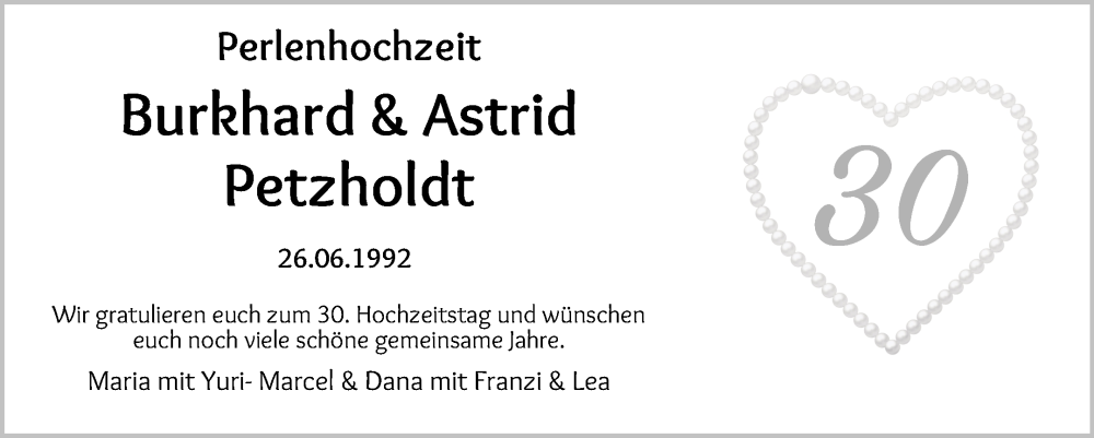 Hochzeitsanzeige von Burkhard Petzholdt von Osterholzer Kreisblatt