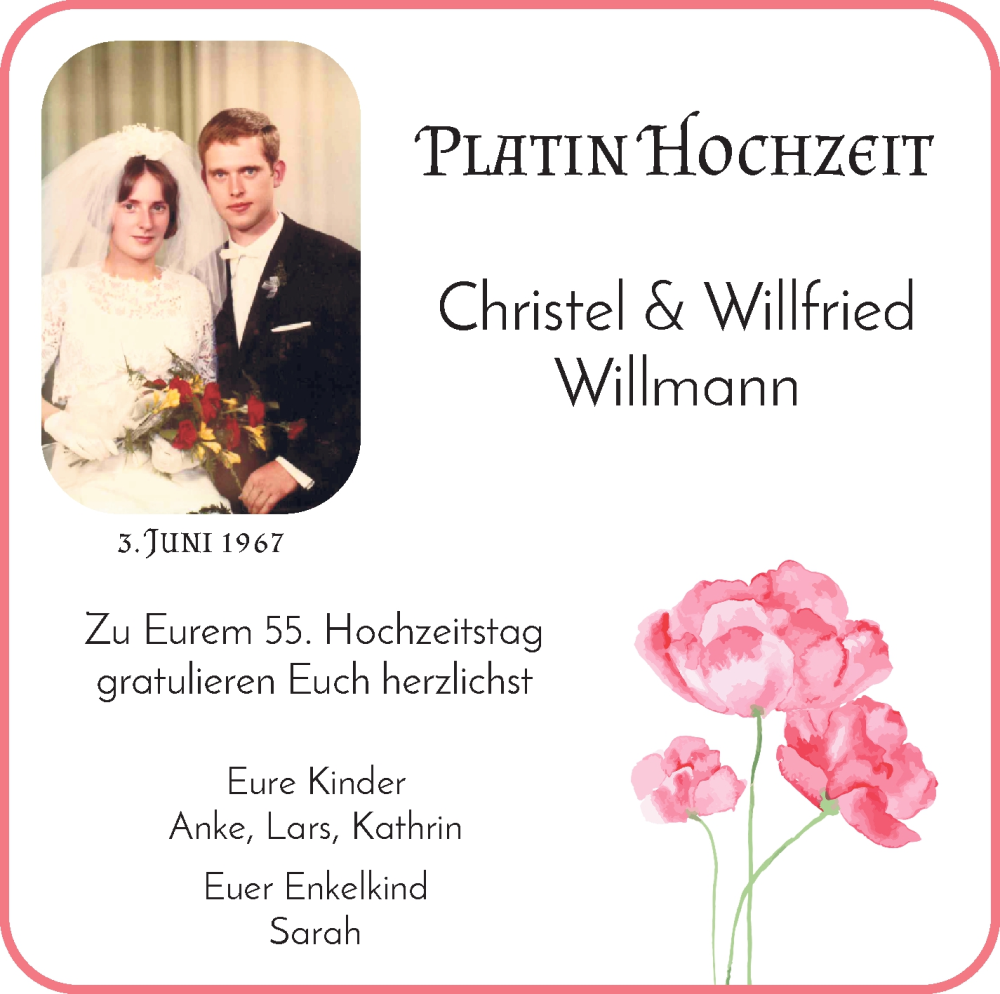 Hochzeitsanzeige von Christel Willmann von Osterholzer Kreisblatt