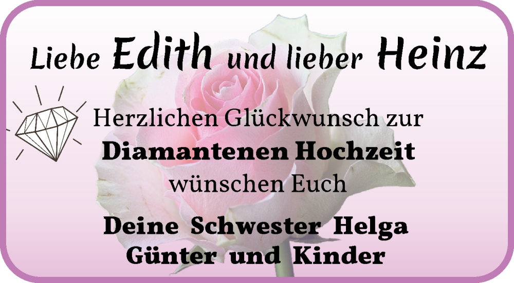 Hochzeitsanzeige von Edith  von Wuemme Zeitung
