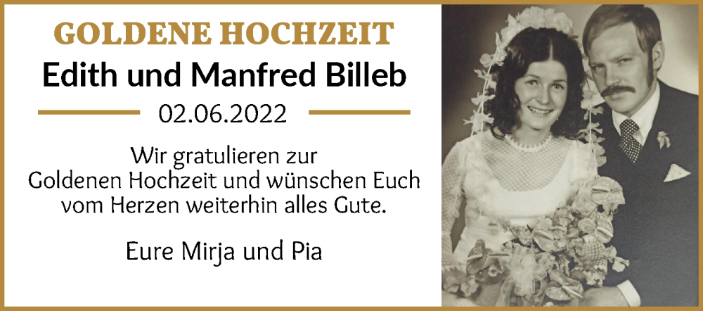 Hochzeitsanzeige von Edith Billeb von Die Norddeutsche
