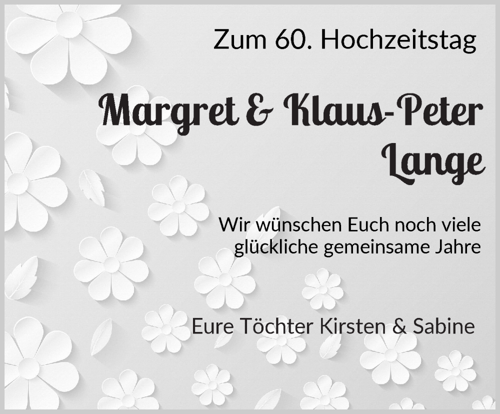 Hochzeitsanzeige von Margret Lange von Die Norddeutsche