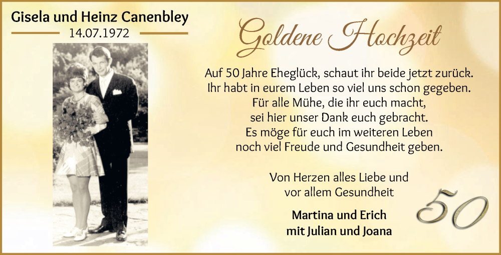 Hochzeitsanzeige von Gisela Canenbley von Die Norddeutsche