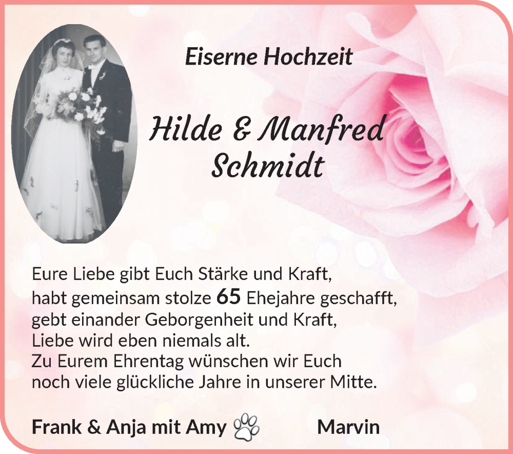 Hochzeitsanzeige von Hilde Schmidt von Osterholzer Kreisblatt