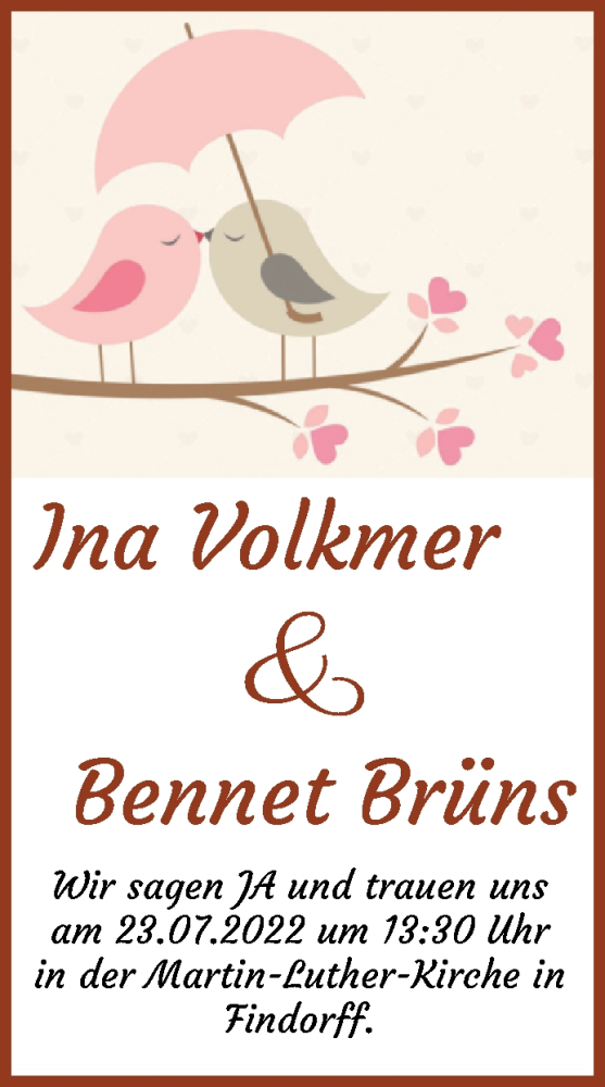 Hochzeitsanzeige von Ina Volkmer von WESER-KURIER