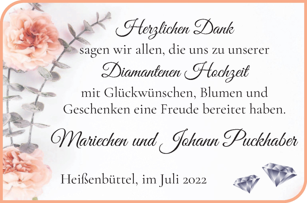 Hochzeitsanzeige von Mariechen Puckhaber von Osterholzer Kreisblatt