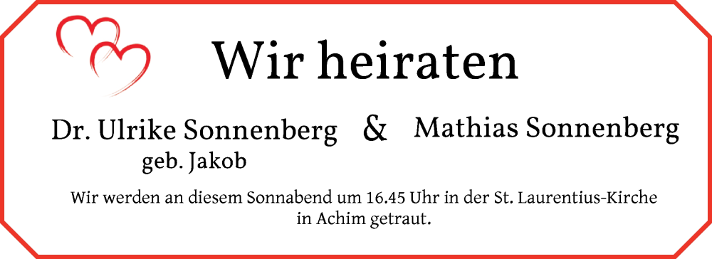 Hochzeitsanzeige von Mathias Sonnenberg von WESER-KURIER